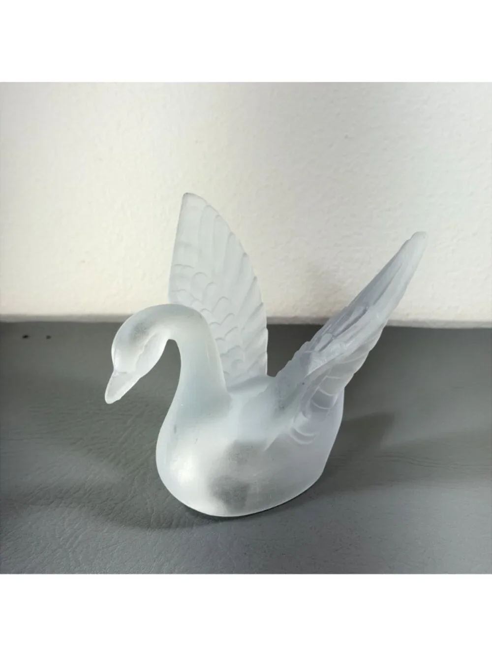 Vintage Frosted Satin Glass Swan Figurine Raised Wings Art Glass Bird Decor